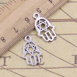 50pcs Charms Hamsa Hand Star Of David Hexagram 20x12mm Antique Silver Color Pendants Making DIY Tibetan Finding Jewelry