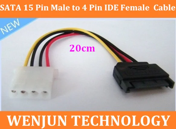 

High Quality SATA 15 Pin Male to 4 Pin IDE Female HDD Power Cable 20cm 100pcs/lot