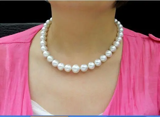 

Huge 18"10-11mm Natural South Sea genuine white round nuclear pearl necklace