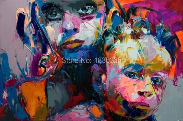 

drop shipping free shipping Palette knife painting portrait kids Face Oil painting Impasto figure Hand painted Francoise Nielly