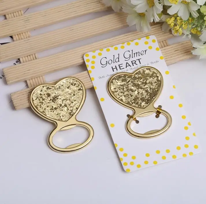 wedding party favor gifts and giveaways for guests - Gold Glitter Heart Bottle Opener Bridal Shower Favor 100pcs/lot