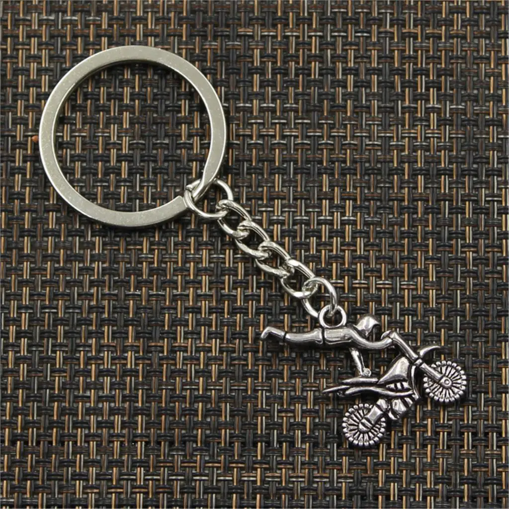 New Fashion Men 30mm Keychain DIY Metal Holder Chain Vintage Motorcycle Motorcross 25x25mm Silver Color Pendant Gift