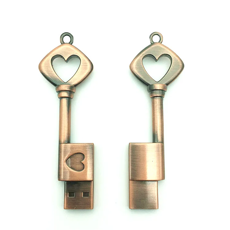 Hot Sale Heart Key USB Flash Drive 4GB 8GB 16GB 32GB 64GB Pendrive Memory Stick usb Stick Pen drive Waterproof metal key