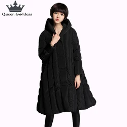 2024 Fashion thicken&Longer women's down plus size jacket large hem parkas 7XL outwear warm coat 90% white duck down