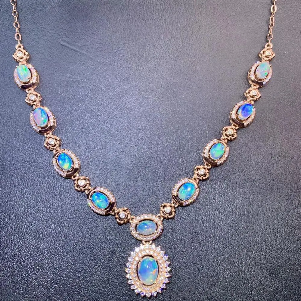 

on sale charming fireworks color fashion natural opal gemstone necklace silver fire color real silver cost-effective promoting