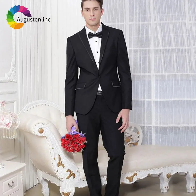 

2 Piece (Jacket+Pants) Custom Made Peaked Lapel Black Men Wedding Suit Slim Fit Men Suit Groom Tuxedo Groomsmen Blazer Party