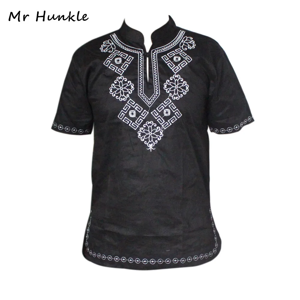 Mr Hunkle 2017 New Fashion Men's Dashiki Print T-shirt Embroidery Stand Neck Short Sleeve Traditional African Mens t-shirt