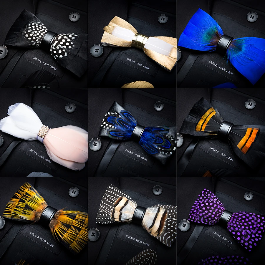 RBOCOTT Feather Bow Ties Men's Luxury Bowtie With Box Fashion Peacock Feather Bow Ties For Men Business Party Wedding