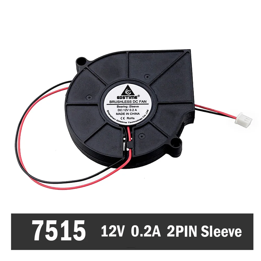 50Pcs Gdstime 7515 75mm DC 12V 2Pin BSleeve Bearing Brushless Cooling Turbine Blower Fan 75mm x 15mm Blower Fan