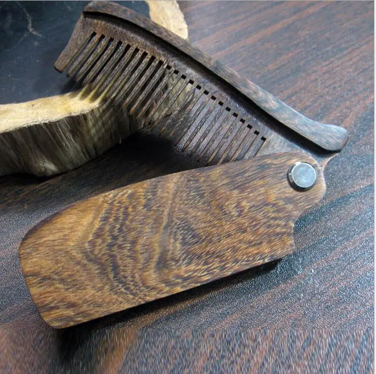 1pc Wooden Folding Beard Comb Pocket Size Moustache and Hair Combs Anti-static Comb for Men & Women Hair Care Tools