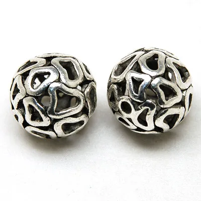 Miasol 5 Pc 25ＭＭ Antique Silver Hollow Round With Heart Pattern Filigree Cast Spacer Charm Beads For Diy Jewelry Making