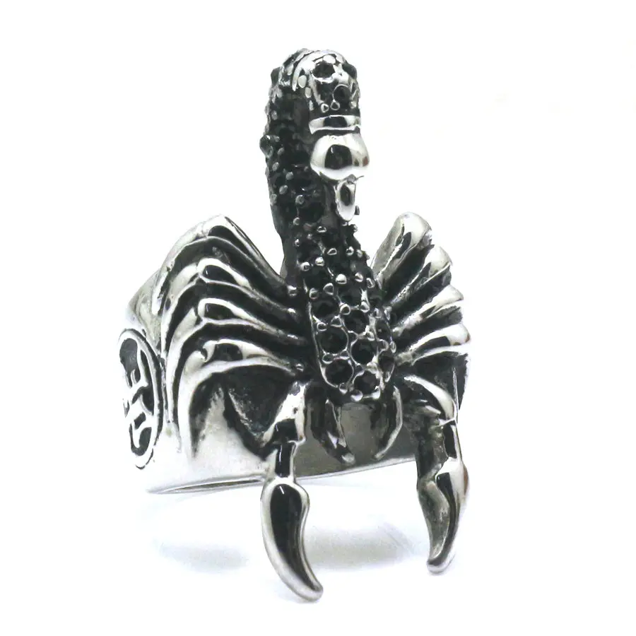 Unisex 316L Stainless Steel Punk Gothic Scorpion Black Stone Newest Ring