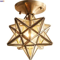 IWHD American Copper Glass Ceiling Lamp Kitchen Hallway Balcony Porch Star Vintage LED Ceiling Light Plafon Luminaria Lighting