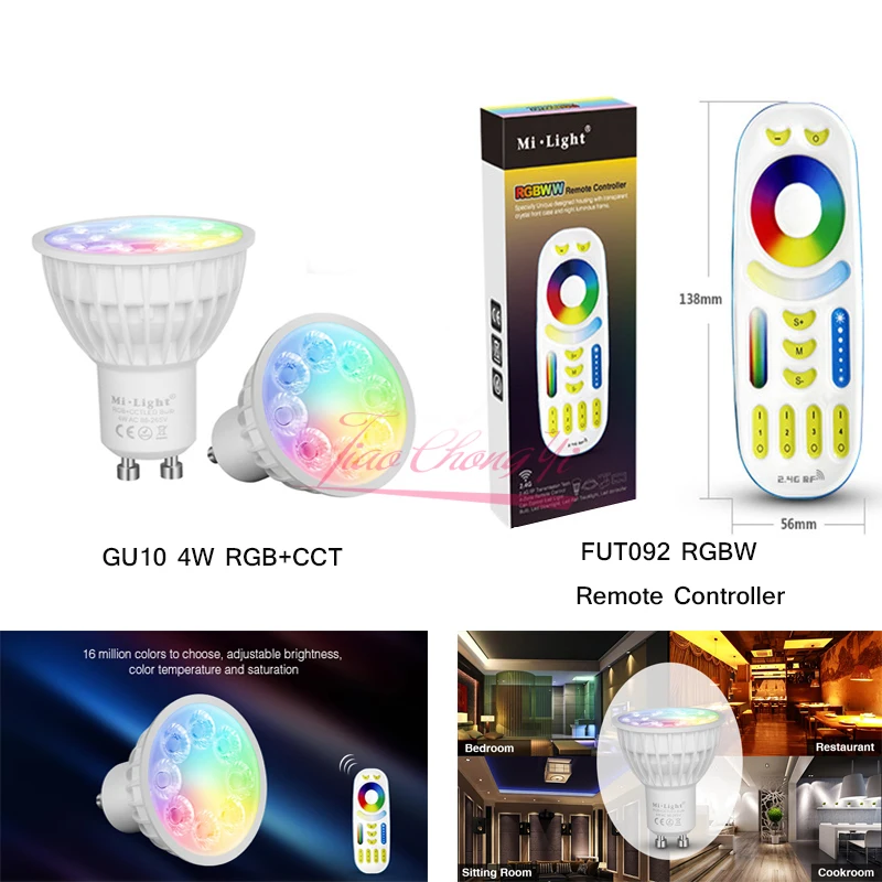 

Mi Light Dimmable Led Bulb 4W GU10 RGB CCT(2700-6500K) led Lamps Indoor Decoration with 2.4G RF LED Remote Control