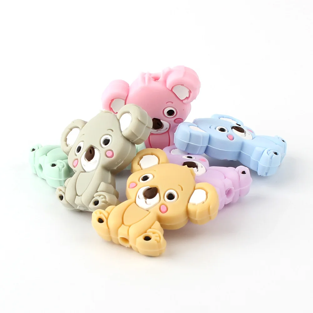 5Pcs Baby Silicone Beads Lovely Mini Cute Koala Beads Silicone Teether Teething BPA Free DIY Pacifier Chain Clips Accessories