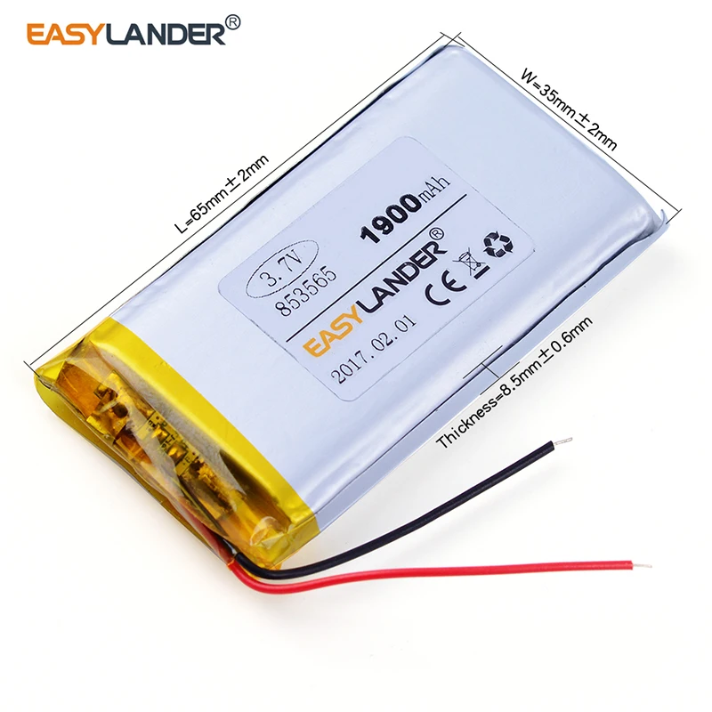 853465  3.7V 1900mAh Rechargeable Lithium Li-ion Polymer Battery For mp3 phone DVR GPS power bank IPTV Set top box 853565