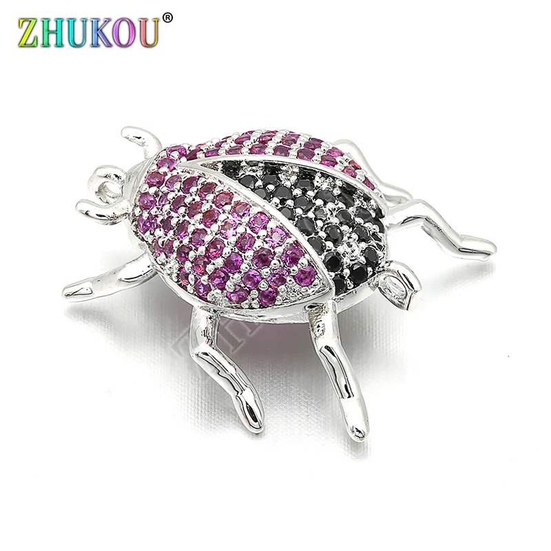 18*21mm High Quality Brass Cubic Zirconia Beetle Charms Connectors, Insects, Mixed Color, Hole: 1mm, Model:VS222