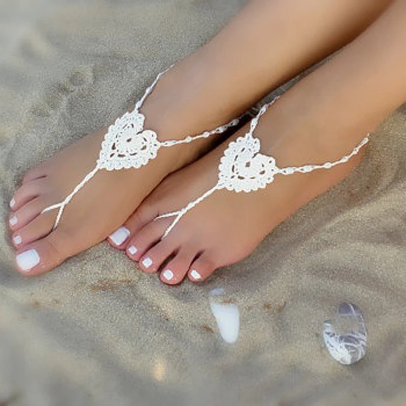 Simple Heart Female Anklets Beach Pool Barefoot Crochet Sandals Foot Jewelry  Victorian Lace Yoga Shoes Bridal Anklet