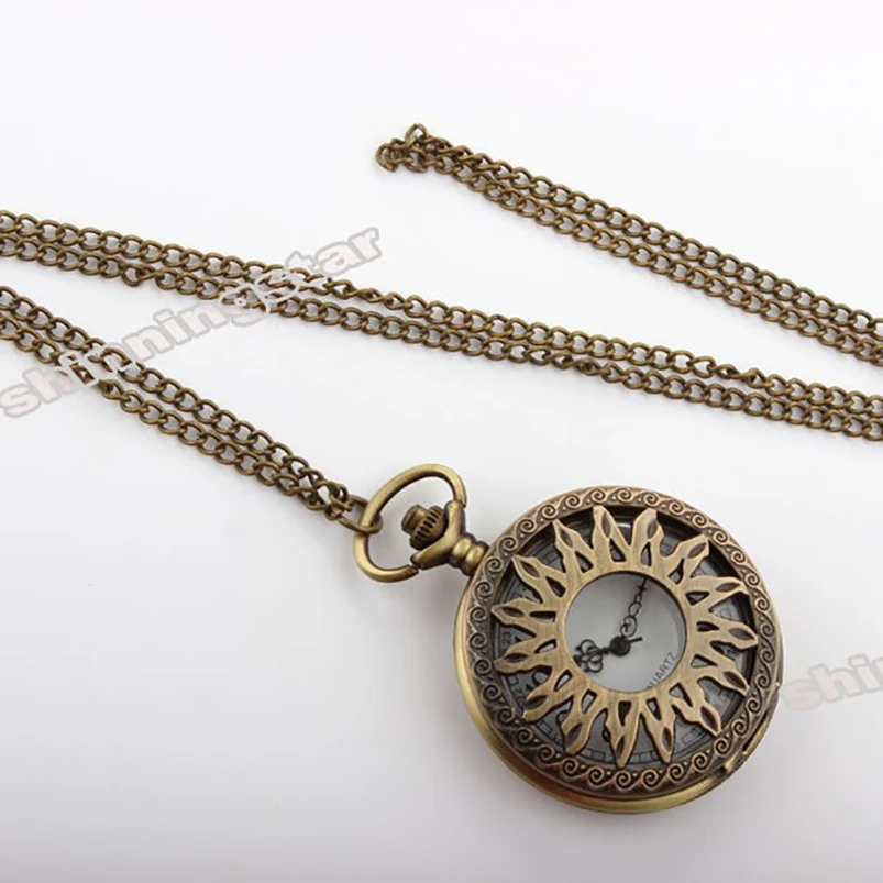 Montre De poche rétro Antique en Bronze pour hommes, tournesols creux, Quartz, horloge De poche à rabat, collier pendentif chaîne Relogio De Bolso