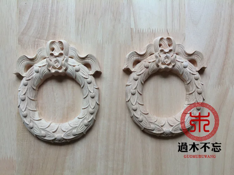 Wood dongyang wood carving fashion frame wood round rose flower bedside drawer applique column