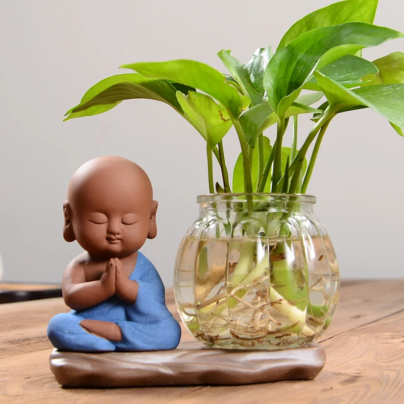 Creative color sand small monk Shami glass vase decoration green radish copper money grass water plant flower inserted hydroponi