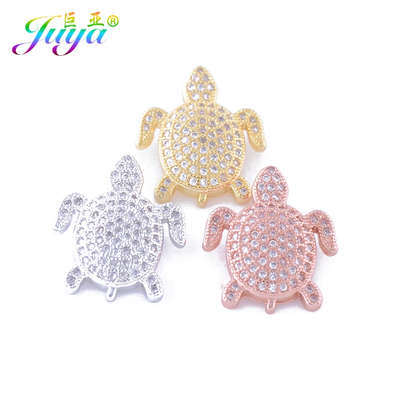 Juya DIY Jewelry Findings Supplies Micro Pave Zircon Copper Turtle Charm Pendants For Women Men Handmade Pendants Jewelry Making