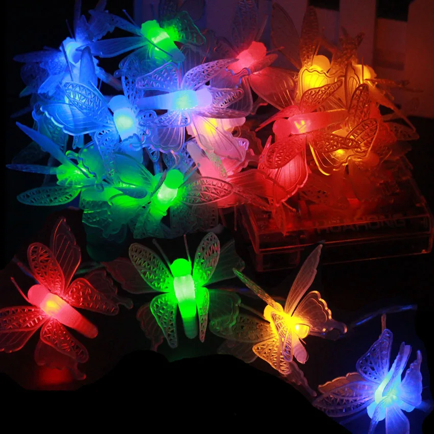 2m 3m 4m 5m 10m butterfly pendants led garland by AA batteries Fairy Christmas outdoor light string New year party wedding deco