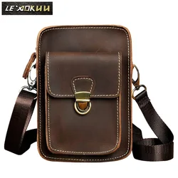 Leather Male Casual Design Mini Shoulder Messenger Cross-body bag Multi-function Fashion Belt Waist bag Summer Small Pouch 6401