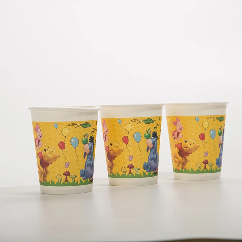 Winnie The Pooh Disposable Tableware Set Cups Baby Shower Party Decorations Birthday Party Disposable Cup Tablecover