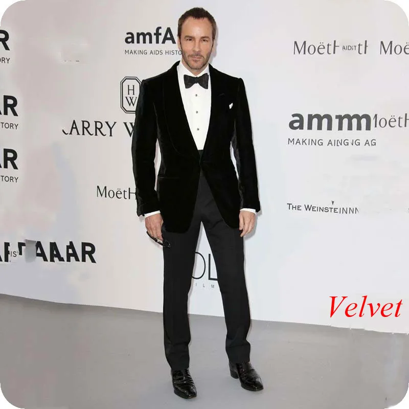 

Velvet Men Suits Black Groom Wedding Tuxedos Slim Fit Smoking Jacket 2Piece Shawl Lapel Terno Masculino Costume Homme Ceremony