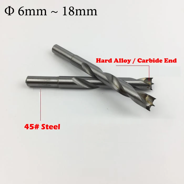 Broca de Metal Duro com Rotação Esquerda Direita 10.5 mm 12 mm 13 mm 15 mm 16 mm 18 mm Hss Furo Cego Trabalho em Madeira Furos Três Pontos