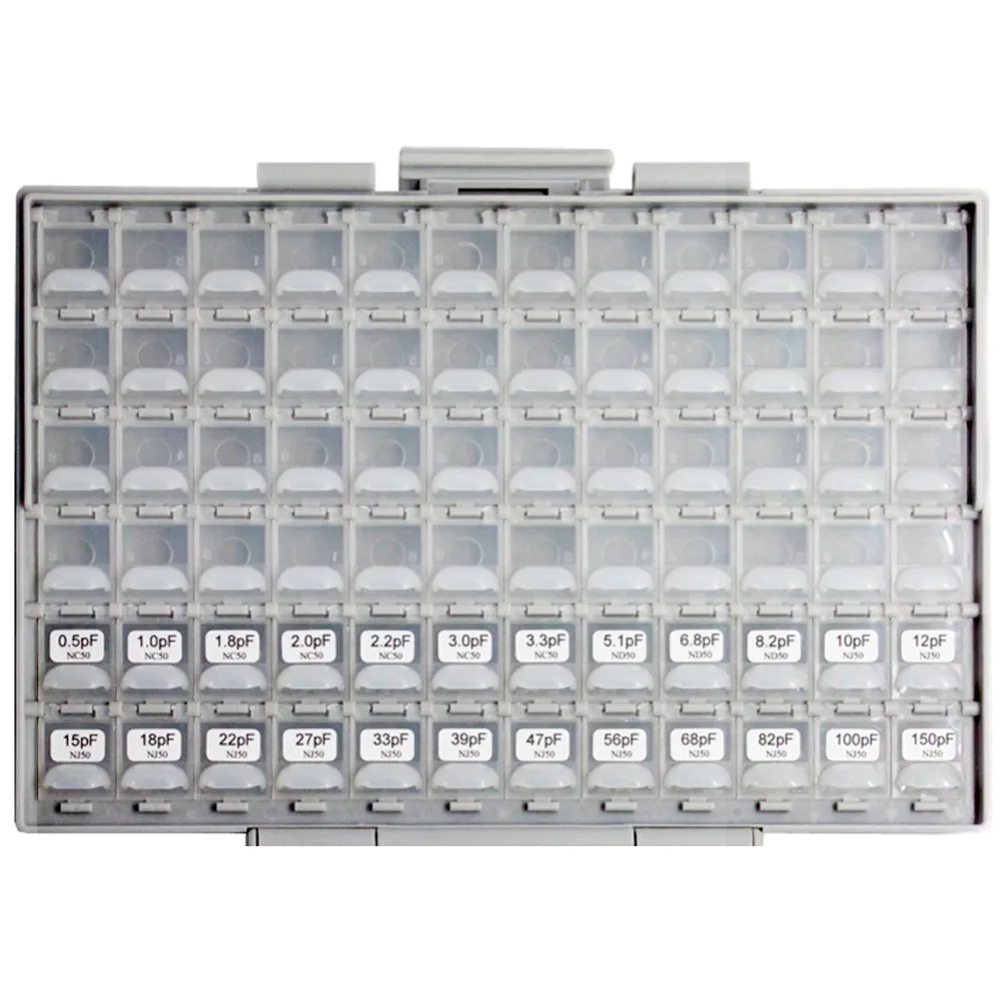 AideTek SMD 1206 Capacitor box  Kits up to 22uF 89V x 50pcs X7R NPO Distributed assorted capacitor organizzation storage C1250