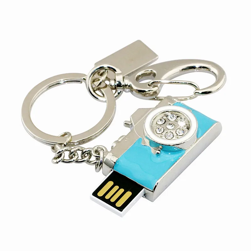 Metallo diamante fotocamera Usb Flash Drive Mini Pendrive rosa memoria memoria memoria 8GB 16GB regalo U disco moda portachiavi Pen Drive