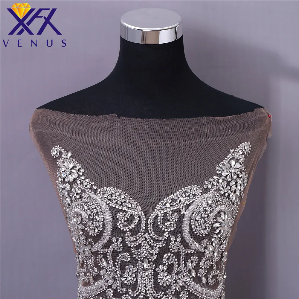 XFXvenus Pretty beads rhinestone patches flower beaded bodice applique crystals applique big size for wedding dresses