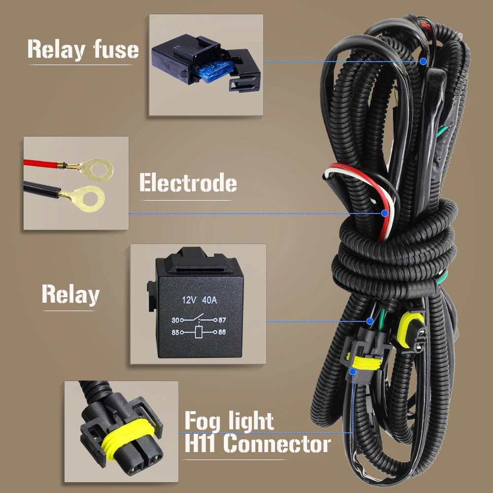 Buildreamen2 H11 Car Fog Light Wiring Harness Kit Fuse Relay On/Off Switch 40A For Honda CR-V CR-Z Accord Acura RDX TSX TL ILX