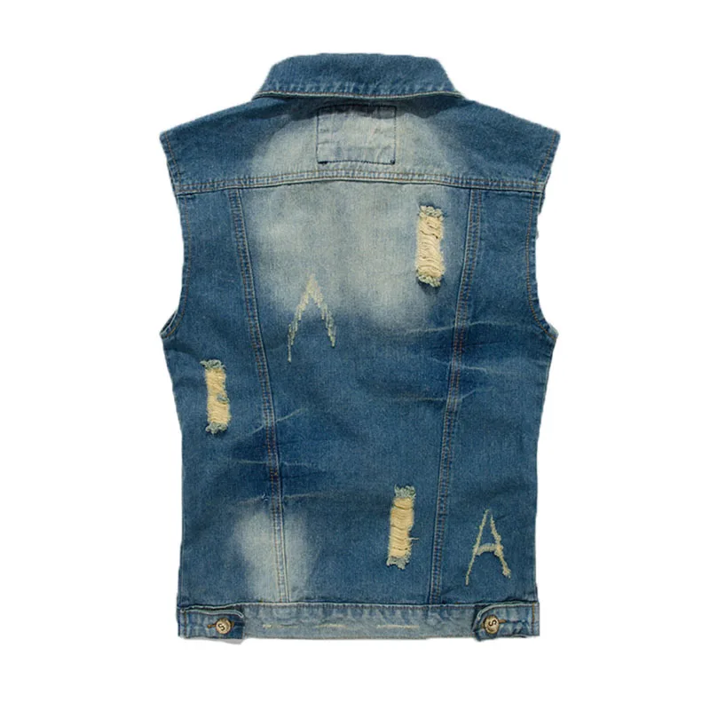 SHIFUREN Big Size M-5XL Ripped Jeans Vest Motorcycle Biker Cotton Denim Vest Male Single Breasted Cowboy Frayed Waistcoat