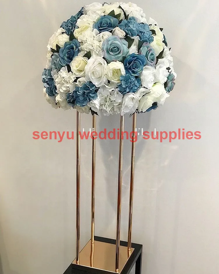 New design luxury Square gold mental flower stand table centerpieces for wedding decoration senyu0193