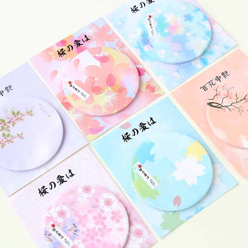 10 Pcs/lot Creative cute small fresh decoration meno pad Round romantic cherry blossom note book students reminder N times post