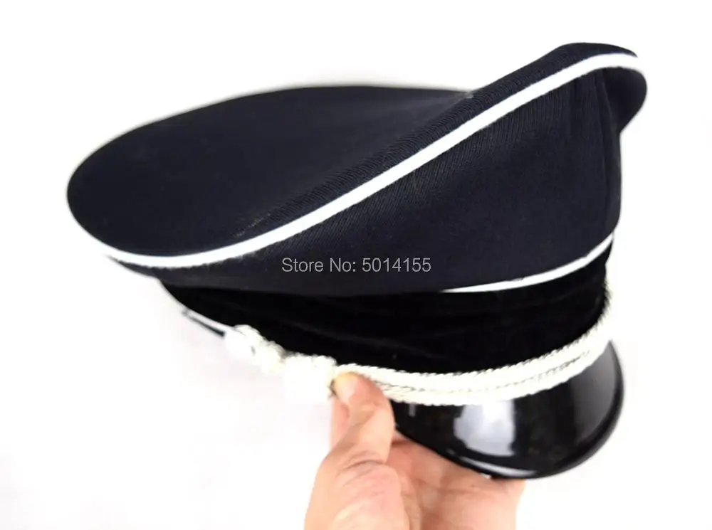 Cosplay German Elite Whipcord Officer Hat Cap W White Chin Pipe Silver Cord Black