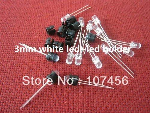 free shipping 3MM white led+led holder/led cover 4000-6000mcd 3.2-3.4v 20MA 3MM white led lamp 3mm light-emitting diode