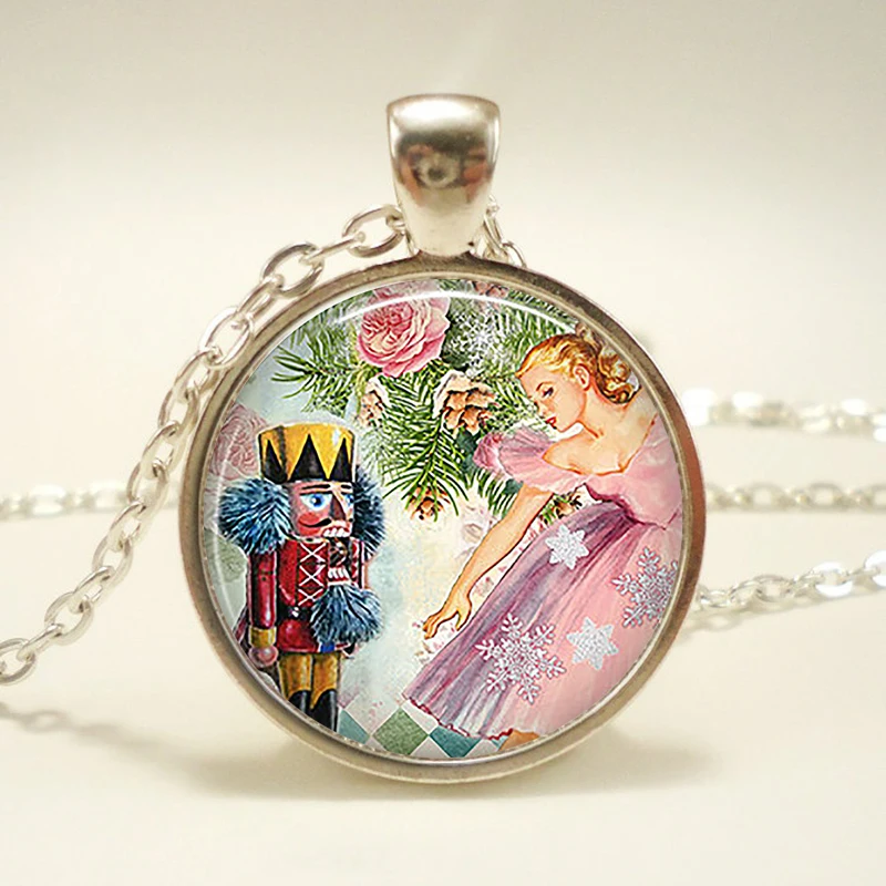 The Nutcracker Ballet Necklace Art Picture Glass Cabochon Pendant Women Fashion Jewelry Christmas Friendship Gift Long Chain