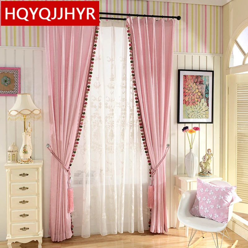 European luxury double-sided chenillev Blackout curtains for Bedroom High-grade pink curtains for Living Room Solid curtain