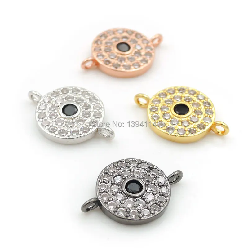 15*10*2mm Micro Pave Clear&Black CZ Round Connector Fit For Women As DIY Bracelets Accessory