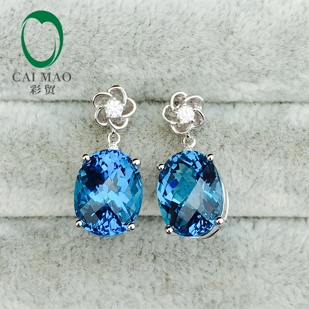 

Caimao Jewelry 14KT White Gold 9x11mm Oval Cut Topaz Diamond Classicl Earrings free shipping