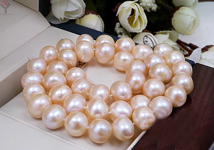 

wedding Women Jewelry Necklace 11mm Bright Pink Pearl Choker Necklace Natural Freshwater Pearl