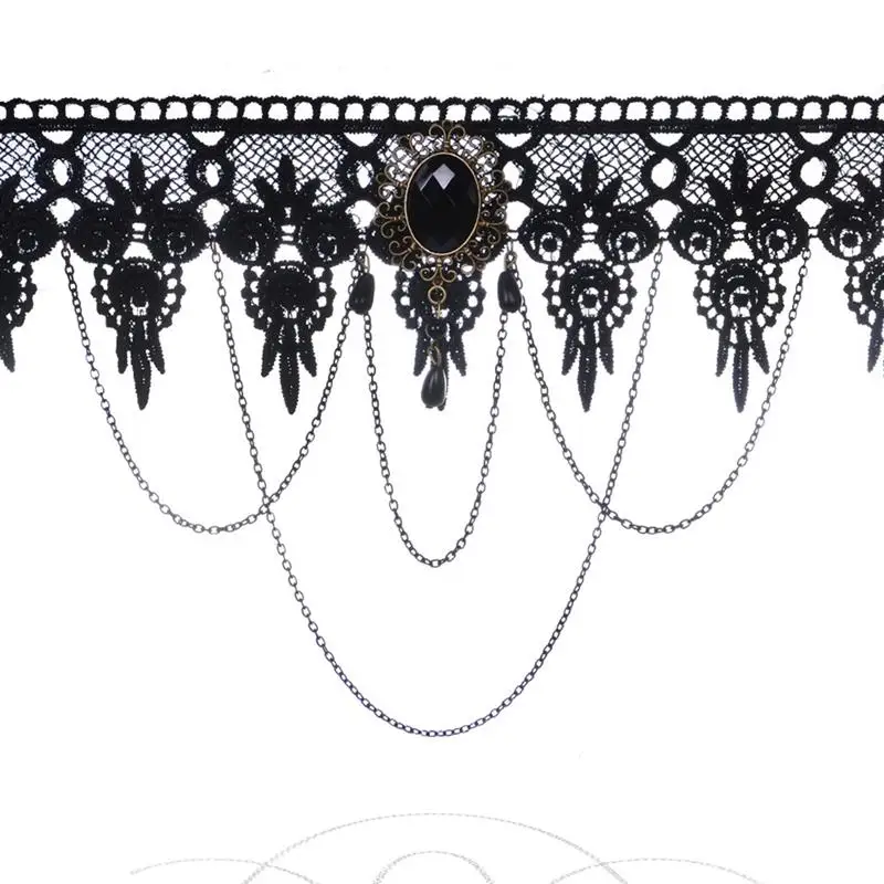 Halloween Lace Nacklace Choker Night Party Queen Gem Wide Necklace Club Necklace Punk Chain Neck Accessories