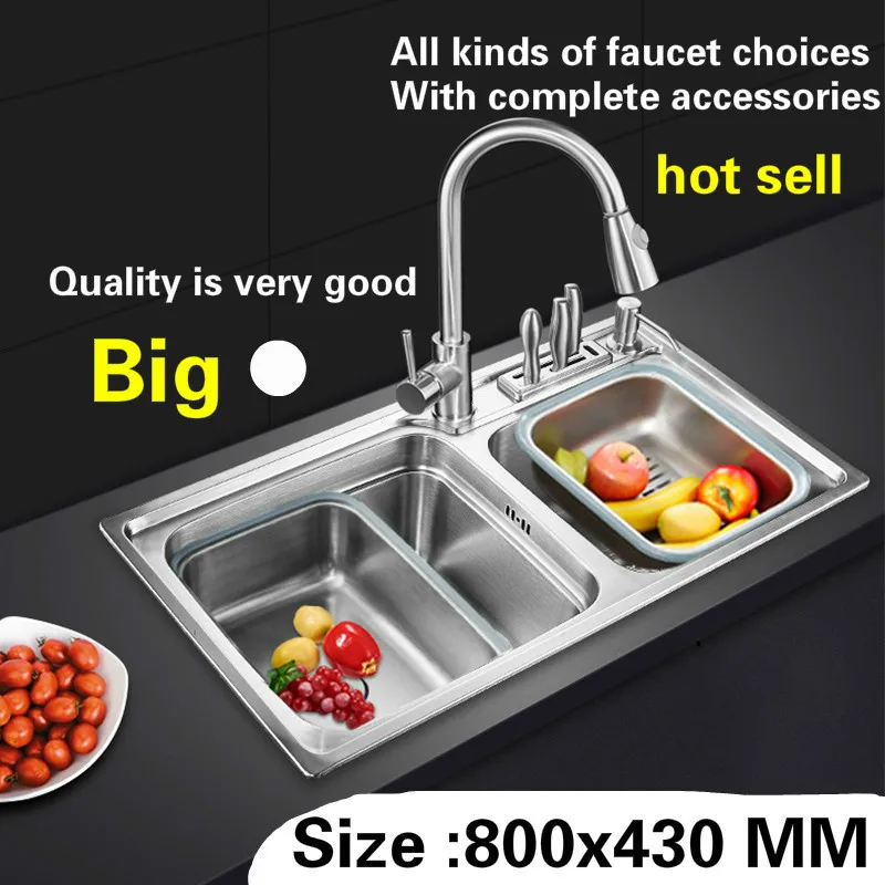 

Free shipping Kitchen sink big 0.8mm standard double groove 304 stainless steel hot sell 800x430 MM