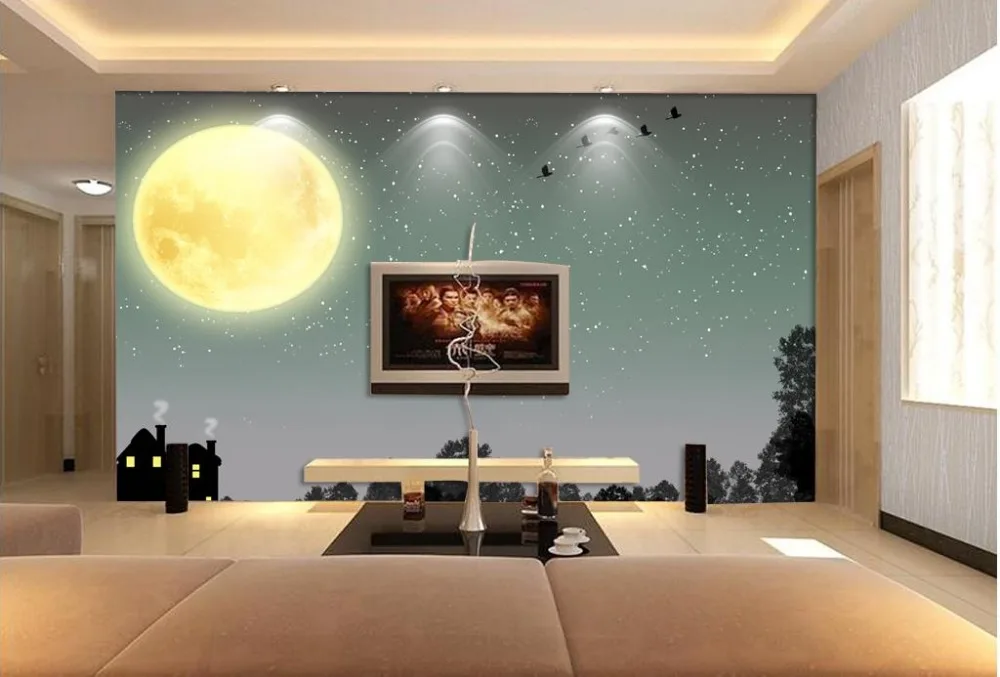 

Home Decoration 3d wall murals wallpaper Moon sky tree classic wallpaper for walls window mural wallpaper