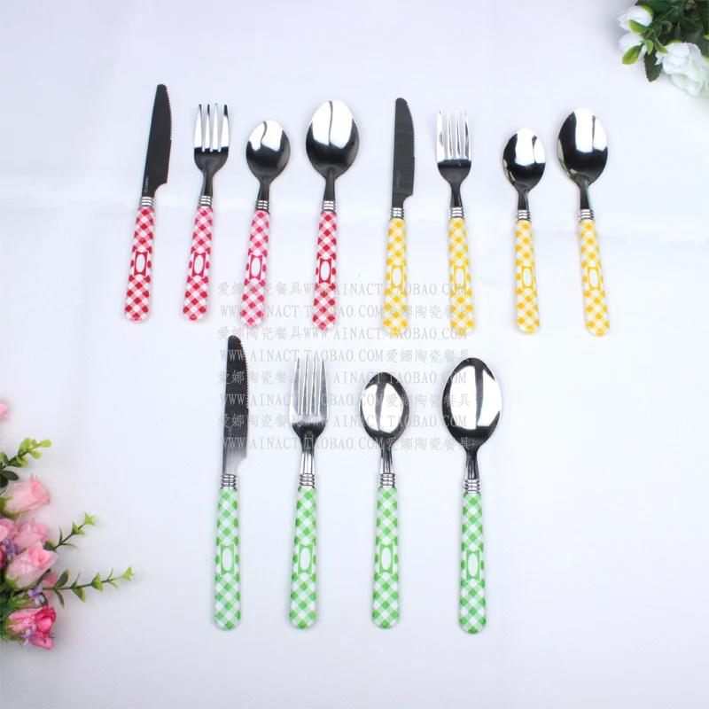 0 Knife fork spoon 4 three-color kit stainless steel tableware