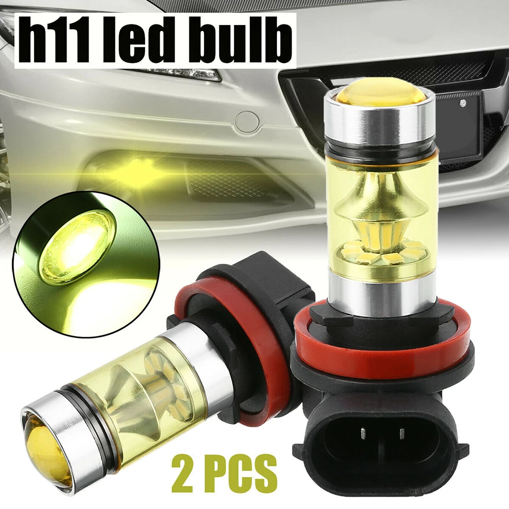2Pcs H11/H8 4300K Yellow-green 100W Car Replacement 2323 SMD High Power DRL Lamp for LED Fog Light Bulb Daytime Running Lights